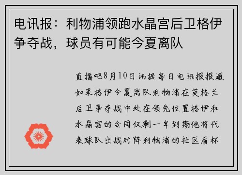 电讯报：利物浦领跑水晶宫后卫格伊争夺战，球员有可能今夏离队